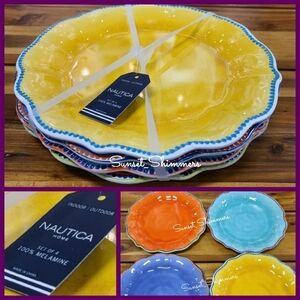 Nautica 4pc Set Colorful Scalloped Hobnail Melamine Indoor Outdoor Dinner Plates